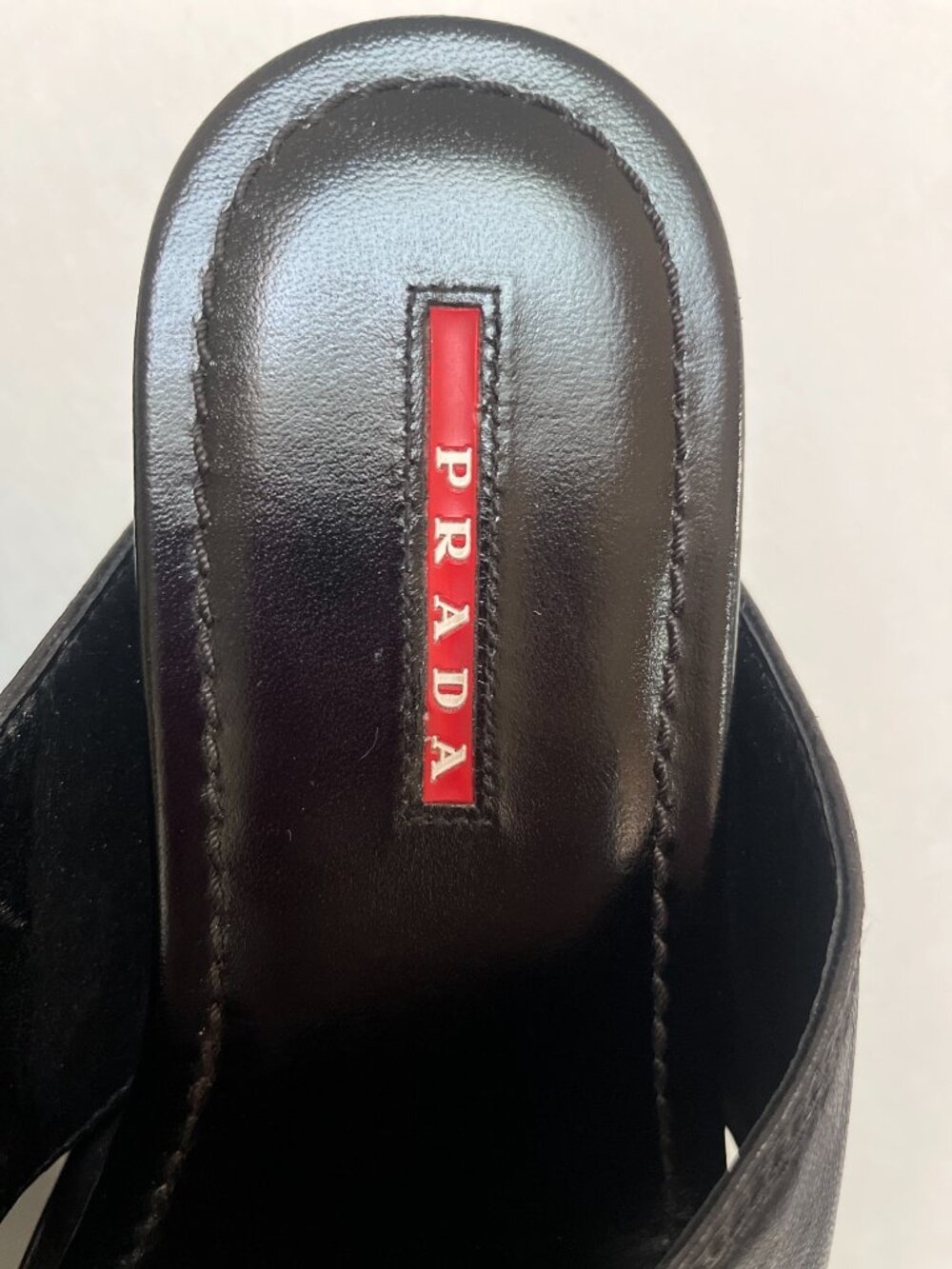 Prada Sport Linea Rossa black leather criss-cross slide sandals - Picture 2 of 4